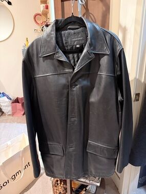 Banana Republic Black Leather Pea Coat